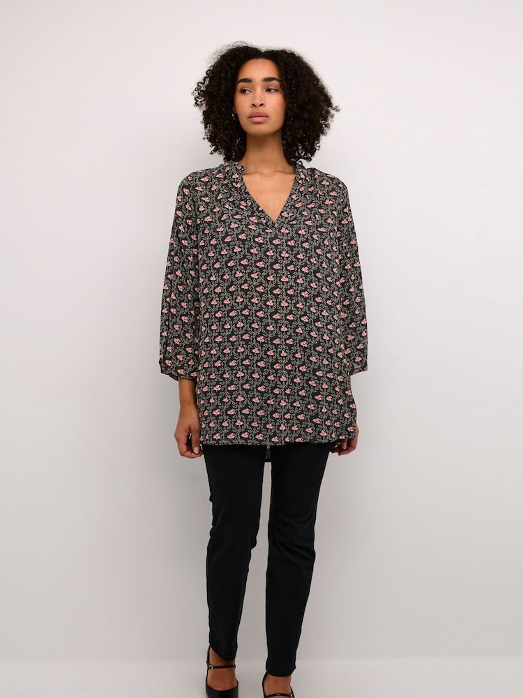 Kaffe Pink KAamber Print V-Notch Neck Tunic - Image 2 of 5