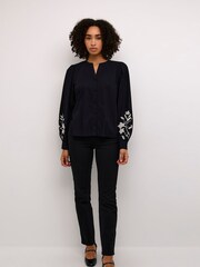 Kaffe KAnatali V-Notch Neck Embroidery 100% Cotton Black Shirt - Image 3 of 5
