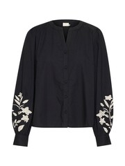 Kaffe KAnatali V-Notch Neck Embroidery 100% Cotton Black Shirt - Image 4 of 5