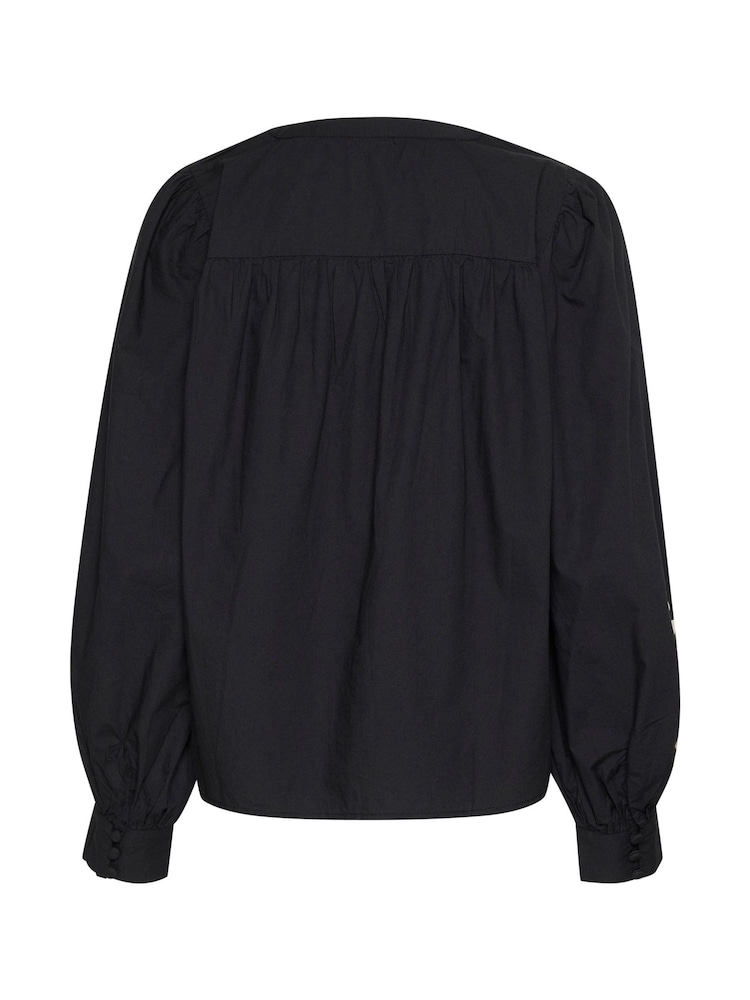 Kaffe KAnatali V-Notch Neck Embroidery 100% Cotton Black Shirt - Image 5 of 5