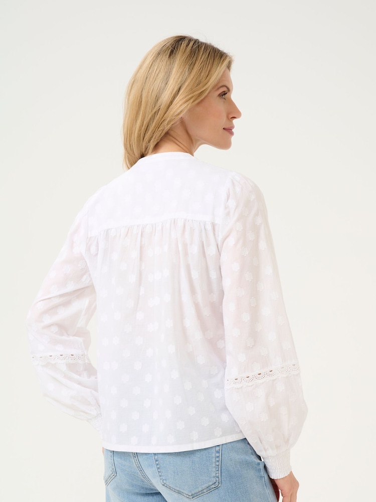 Kaffe KAenya Button Floral Round Neck 100% Cotton Blouse - Image 2 of 6