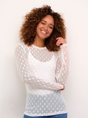 Kaffe Slim Fit KAmina Mesh Long Sleeve Black T-Shirt - Image 1 of 5