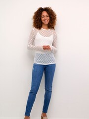 Kaffe Slim Fit KAmina Mesh Long Sleeve Black T-Shirt - Image 3 of 5