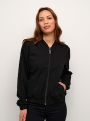 Kaffe Lea Bomber Regular Fit Zipper Black Jacket - Image 1 of 6