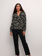 Kaffe KAditte V-Notch Neck Elastic Hem Black Blouse - Image 3 of 6