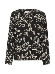 Kaffe KAditte V-Notch Neck Elastic Hem Black Blouse - Image 5 of 6