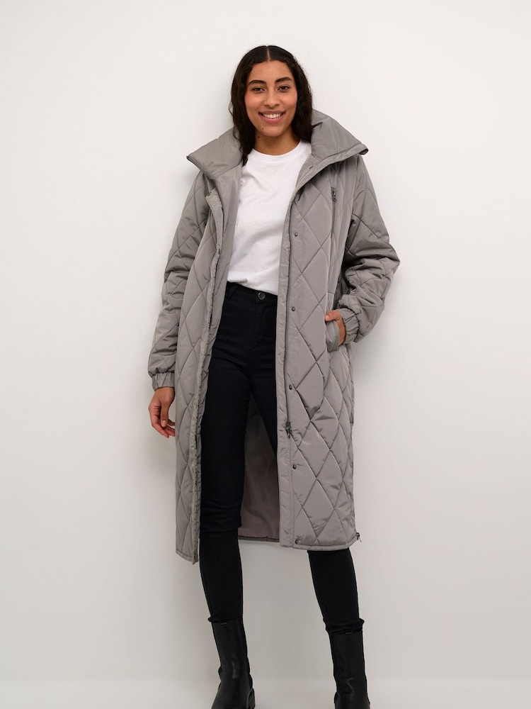 Kaffe Grey KAlindsey Quilted Below The Knee Jacket - Image 2 of 6