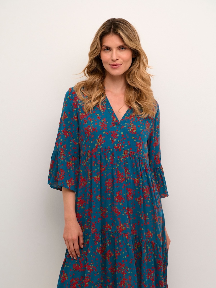 Kaffe Blue Lokia Knee Length Half Sleeve Dress - Image 1 of 6