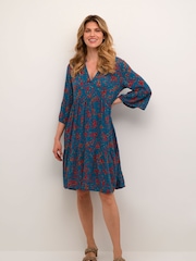 Kaffe Blue Lokia Knee Length Half Sleeve Dress - Image 3 of 6
