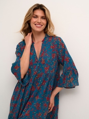 Kaffe Blue Lokia Knee Length Half Sleeve Dress - Image 4 of 6