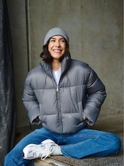 Kaffe Grey KAvictoria Zipper Short Puffer Jacket - Image 1 of 7