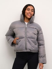 Kaffe Grey KAvictoria Zipper Short Puffer Jacket - Image 2 of 7