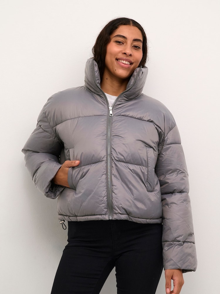 Kaffe Grey KAvictoria Zipper Short Puffer Jacket - Image 2 of 7