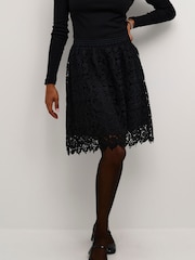 Kaffe KAemilia A-line Elastic Waist Lace Black Skirt - Image 1 of 4