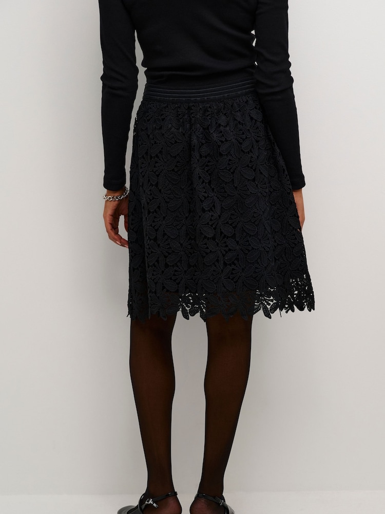 Kaffe KAemilia A-line Elastic Waist Lace Black Skirt - Image 2 of 4