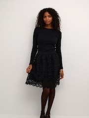 Kaffe KAemilia A-line Elastic Waist Lace Black Skirt - Image 3 of 4