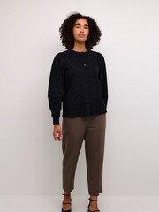 Kaffe KAenya Button Floral Round Neck 100% Cotton Blouse - Image 1 of 4