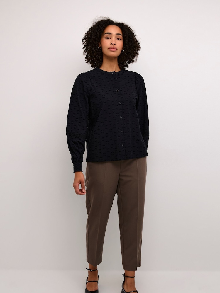 Kaffe KAenya Button Floral Round Neck 100% Cotton Blouse - Image 1 of 4