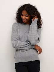 Kaffe Regular Fit Grey Ananna Round Neck Pullover Top - Image 1 of 5