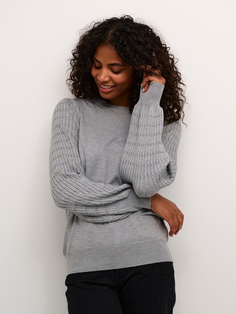Kaffe Regular Fit Grey Ananna Round Neck Pullover Top - Image 1 of 5