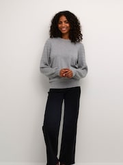 Kaffe Regular Fit Grey Ananna Round Neck Pullover Top - Image 2 of 5