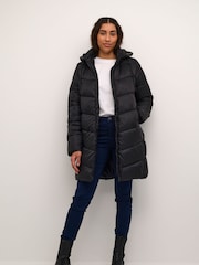 Kaffe KAsusanne Hooded Zipper Puffer Black Coat - Image 3 of 6