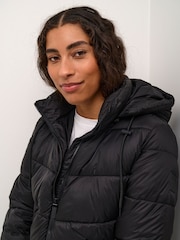 Kaffe KAsusanne Hooded Zipper Puffer Black Coat - Image 4 of 6