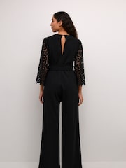 Kaffe KAemily Lace Sleeve Wide Leg Black Jumpsuit - Image 2 of 4