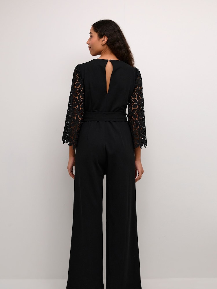 Kaffe KAemily Lace Sleeve Wide Leg Black Jumpsuit - Image 2 of 4