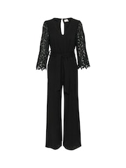 Kaffe KAemily Lace Sleeve Wide Leg Black Jumpsuit - Image 3 of 4