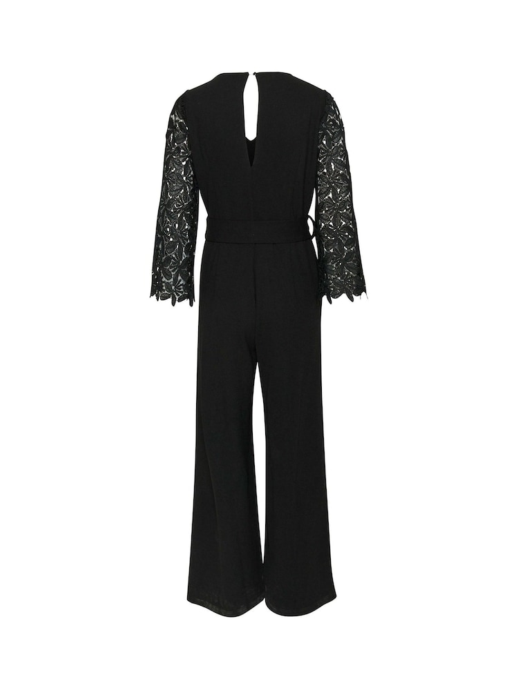 Kaffe KAemily Lace Sleeve Wide Leg Black Jumpsuit - Image 4 of 4