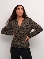 Kaffe KAditte V-Notch Neck Elastic Hem Blouse - Image 1 of 6