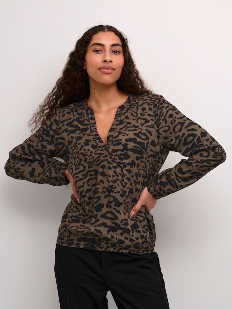 Kaffe KAditte V-Notch Neck Elastic Hem Blouse - Image 1 of 6