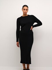 Kaffe KAsilla Midi Length Knitted Pencil Black Skirt - Image 1 of 5