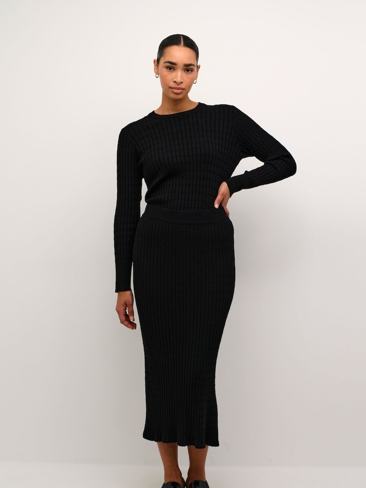Kaffe KAsilla Midi Length Knitted Pencil Black Skirt - Image 1 of 5