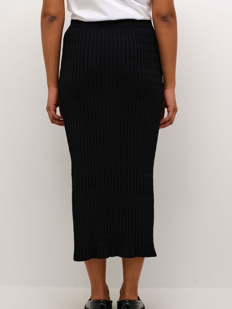 Kaffe KAsilla Midi Length Knitted Pencil Black Skirt - Image 2 of 5