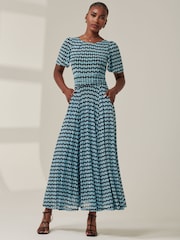 Jolie Moi Blue Spot Print Mesh Maxi Dress - Image 1 of 6