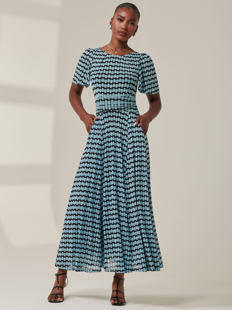 Jolie Moi Blue Spot Print Mesh Maxi Dress - Image 1 of 6