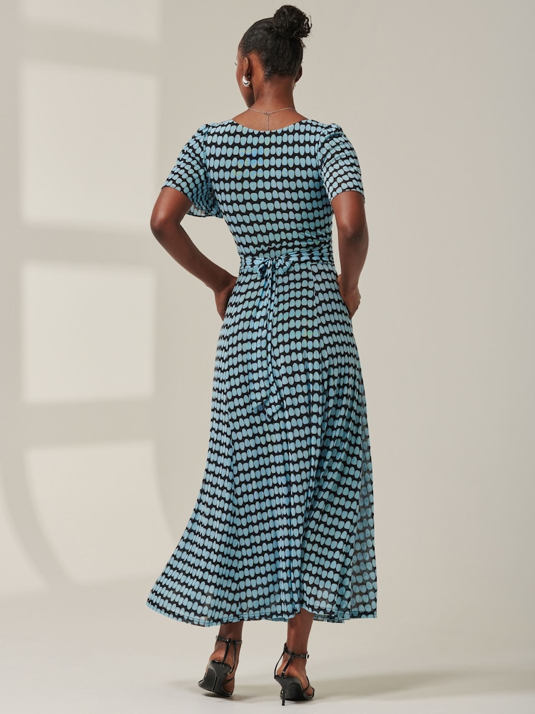 Jolie Moi Blue Spot Print Mesh Maxi Dress - Image 2 of 6