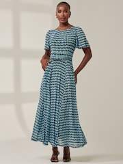 Jolie Moi Blue Spot Print Mesh Maxi Dress - Image 6 of 6