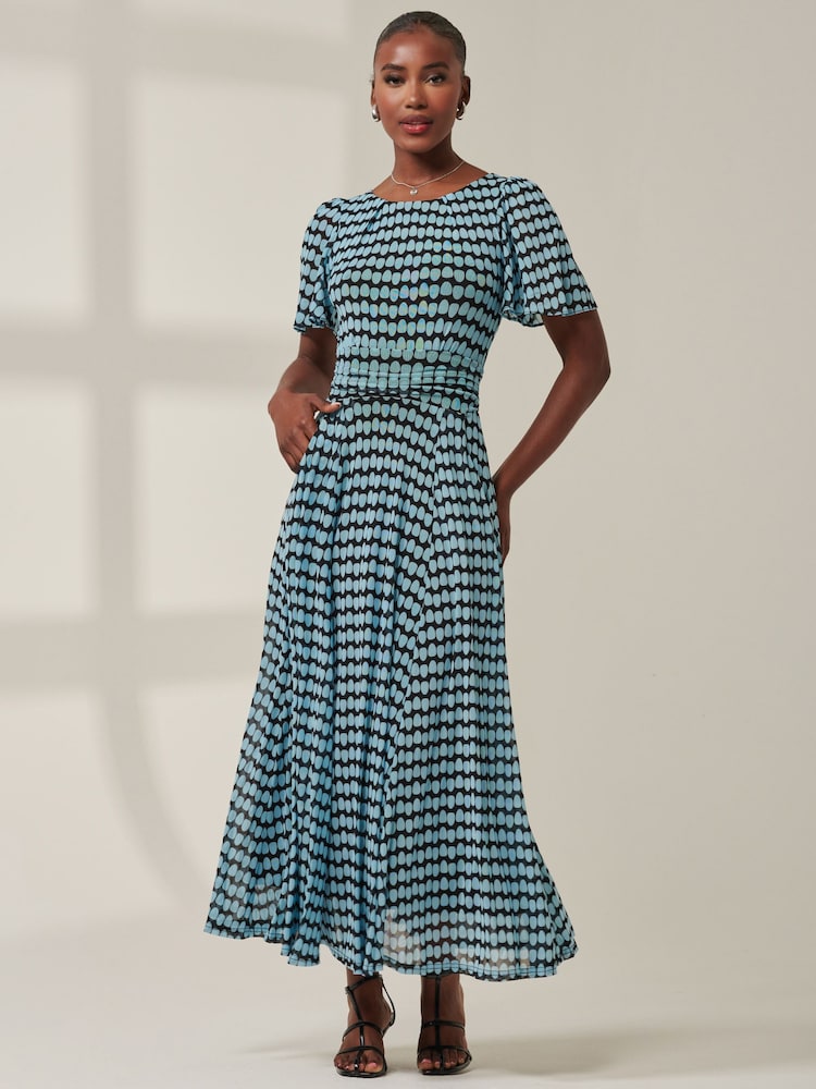 Jolie Moi Blue Spot Print Mesh Maxi Dress - Image 6 of 6