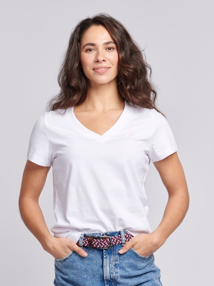 U.S. Polo Assn. White Womens Regular Fit V-Neck T-Shirt - Image 1 of 4
