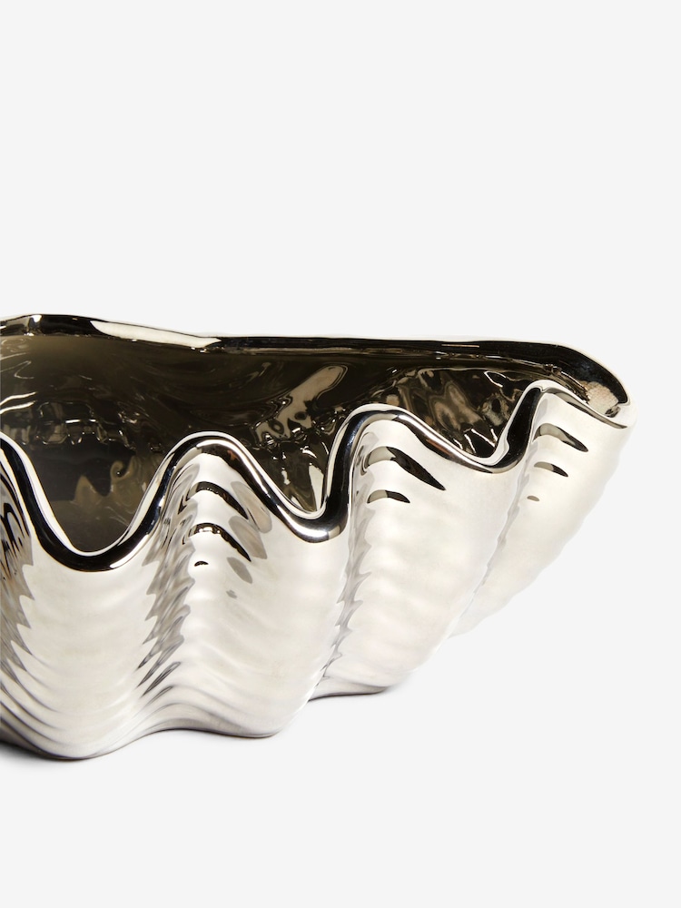 Silver Ceramic Clam Shell Decorative Bowl - Image 2 of 4