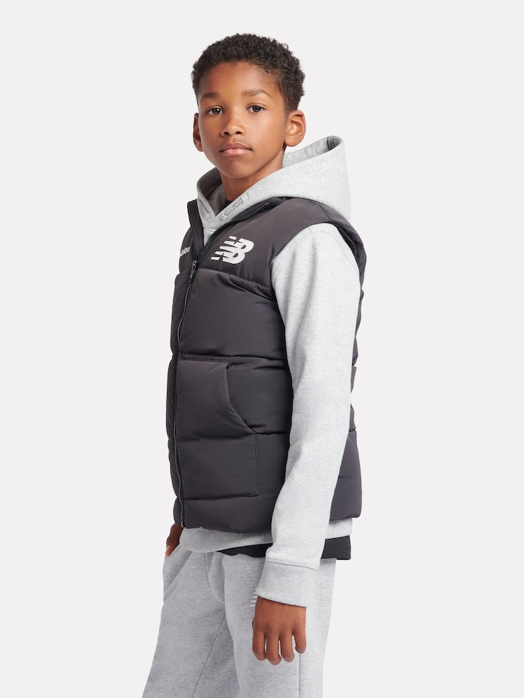 New Balance Black Boys Graphic Logo Quilted Gilet - Image 2 of 10
