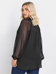 Yours Curve Black Tie Neck Dobby Blouse - Image 3 of 4