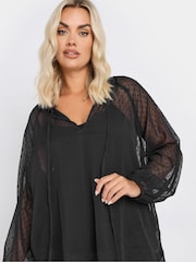 Yours Curve Black Tie Neck Dobby Blouse - Image 4 of 4