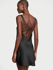 Victoria's Secret Black Shine Strappy Back Satin Slip Dress - Image 1 of 3