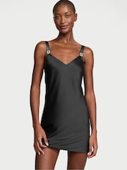 Victoria's Secret Black Shine Strappy Back Satin Slip Dress - Image 2 of 3