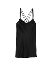 Victoria's Secret Black Shine Strappy Back Satin Slip Dress - Image 3 of 3
