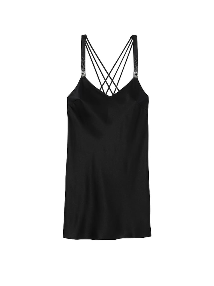 Victoria's Secret Black Shine Strappy Back Satin Slip Dress - Image 3 of 3